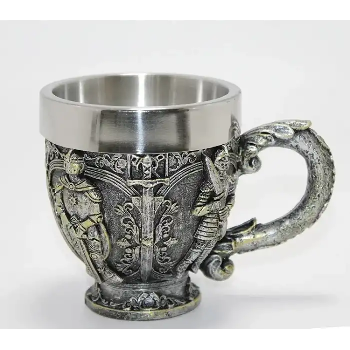 AsilTech Şövalye Kabartmalı Paslanmaz Çelik Kupa Bardak