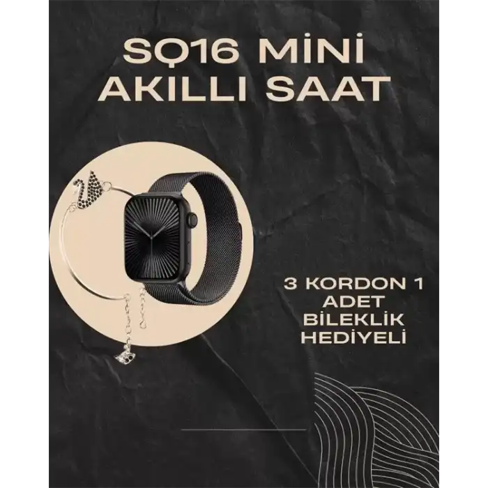 AsilTech SQ-16 Mini Series 10 Akıllı Saat | Şık ve Hafif Tasarım, 3 Kordon Seçeneği