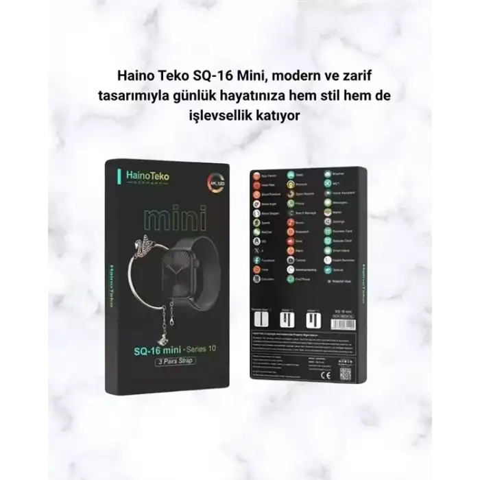 AsilTech SQ-16 Mini Series 10 Akıllı Saat | Şık ve Hafif Tasarım, 3 Kordon Seçeneği