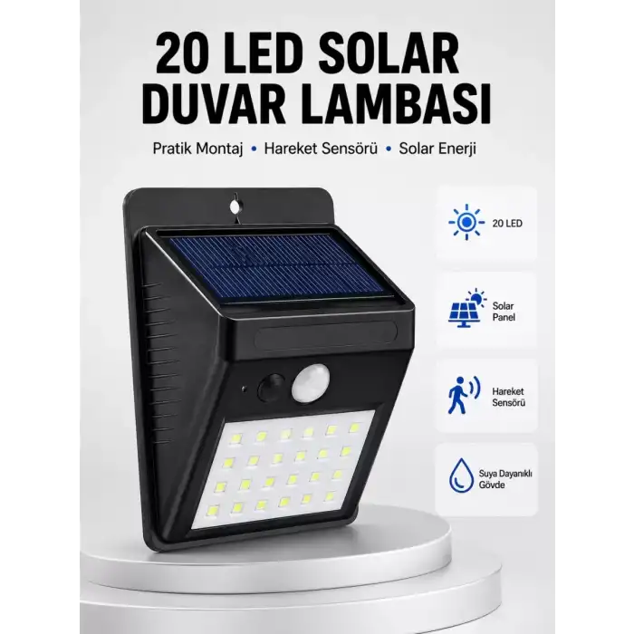 AsilTech Su Geçirmez IP65 20 LED Solar Sensörlü Bahçe ve Veranda Aydınlatma Yeni Nesil