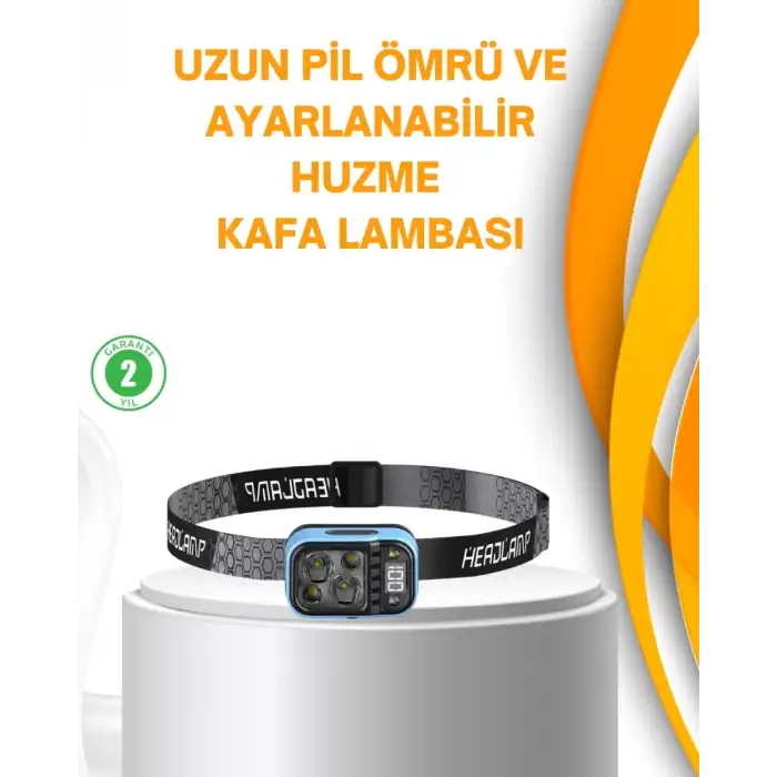 AsilTech Su Geçirmez LED Kafa Lambası 53 Çalışma Modu Güç Ekranlı