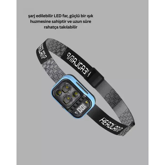 AsilTech Su Geçirmez LED Kafa Lambası 53 Çalışma Modu Güç Ekranlı