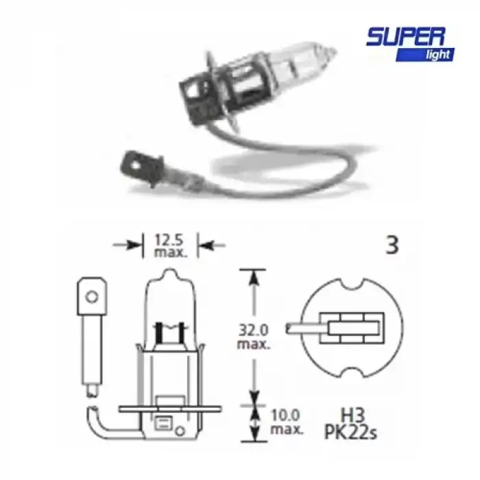 AsilTech Super Light H3 Halojen Far Ampülü 12 Volt 60-55 Watt