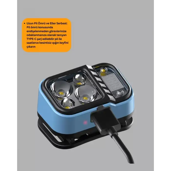 AsilTech Süper Parlak LED Kafa Feneri 3 Renk 53 Mod Type C Şarjlı