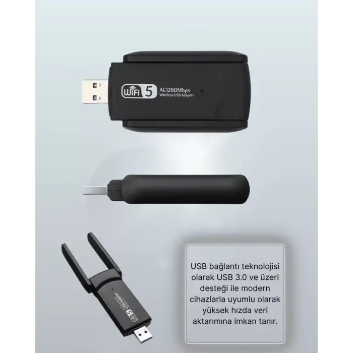 AsilTech Tak-Çalıştır Özellikli Çift Bant WiFi Adaptör – 1200 Mbps