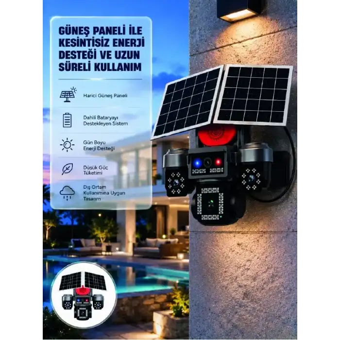 AsilTech Takip Özellikli 4 Kameralı Güneş Panelli Güvenlik Kamera Sistemi