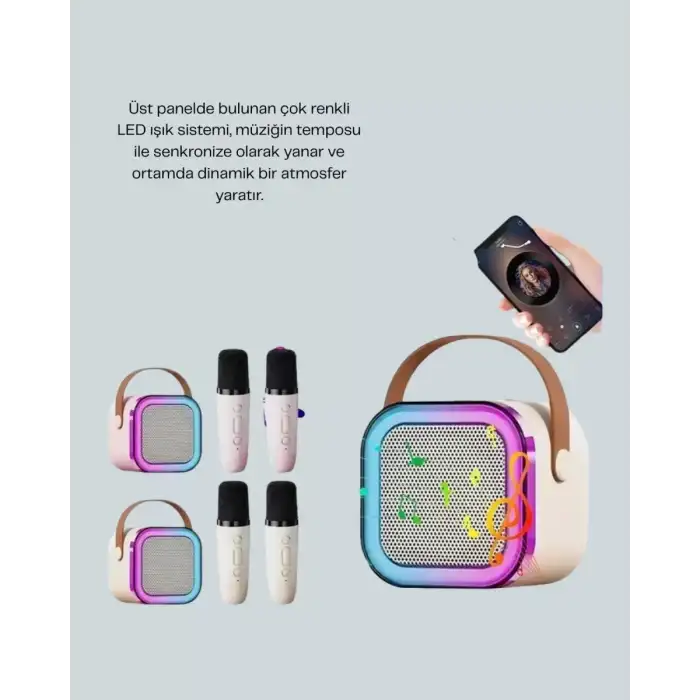 AsilTech Taşınabilir Bluetooth Karaoke Hoparlör – 2400 mAh Batarya