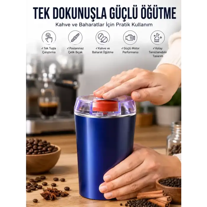 AsilTech Taşınabilir Kahve & Baharat Öğütücü, Kolay Temizlenebilir ve Uzun Ömürlü Paslanmaz Çelik