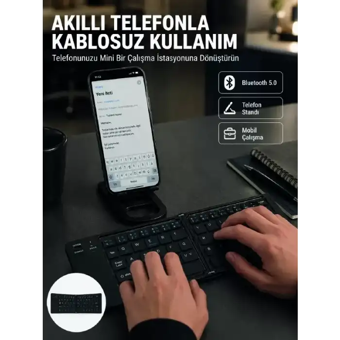AsilTech Taşınabilir Katlanabilir Bluetooth Klavye iOS Android Windows Uyumlu