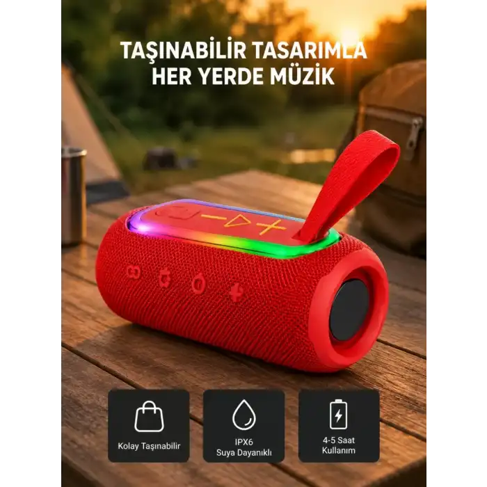 AsilTech Taşınabilir Mini Bluetooth Hoparlör Güçlü Ses ve Şık Kırmızı Tasarım