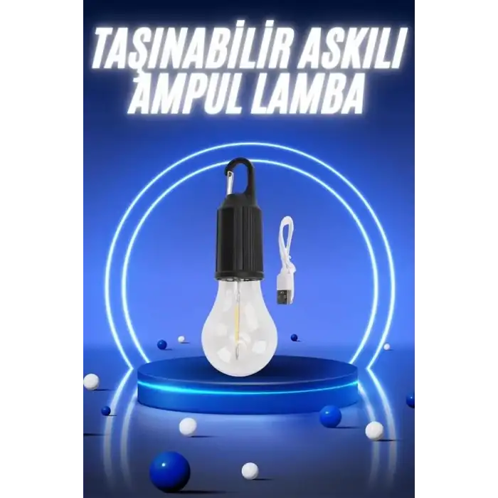AsilTech Taşınabilir Şarjlı Led Ampul Askılı Lamba Kamp Bahçe Lambası