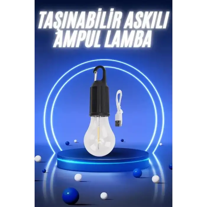 AsilTech Taşınabilir Şarjlı Led Ampul Askılı Lamba Kamp Bahçe Lambası