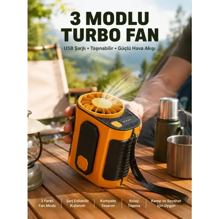 AsilTech Taşınabilir USB Şarjlı Turbo Fan – 3 Modlu Soğutma, Hafif & Kompakt