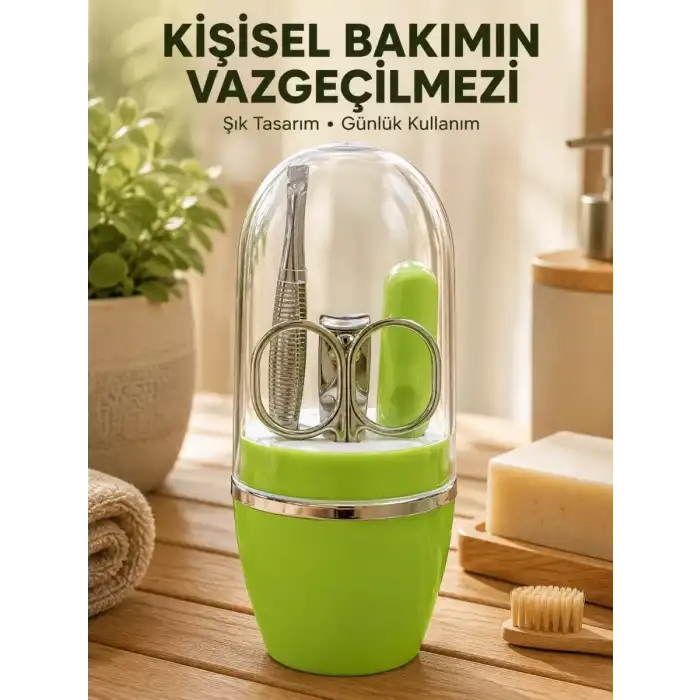 AsilTech Taşınabilir Yeşil Manikür Seti Kapsüllü Kişisel Bakım Çantası