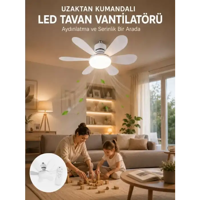 AsilTech Tavan Vantilatörü Sessiz Motorlu Uzaktan Kumandalı LED Aydınlatma Güçlü Serinletme
