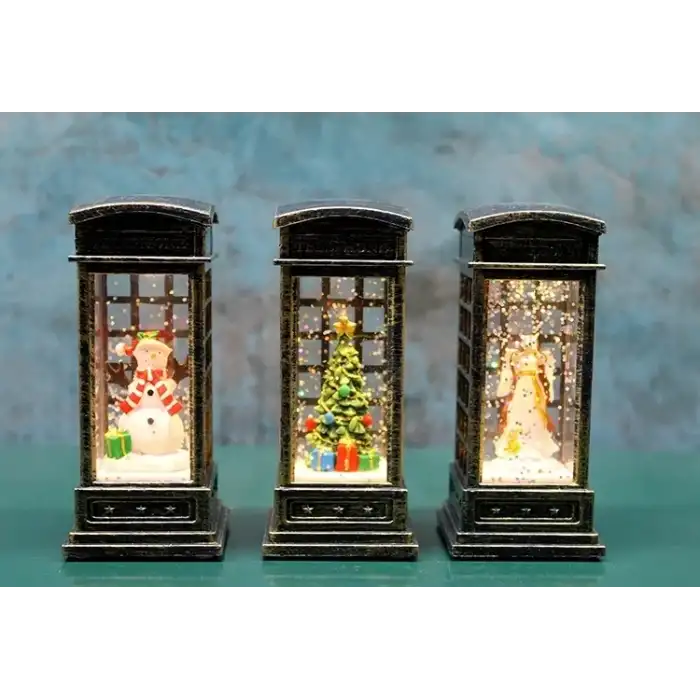 AsilTech Telefon Kulübeli Işıklı Kar Küresi Siyah Tasarım