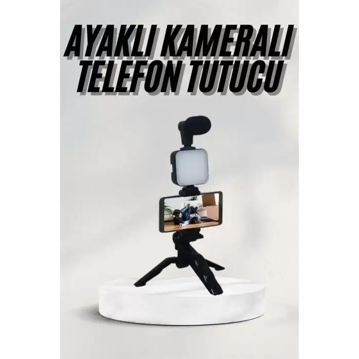 AsilTech Telefon Tutucu Led Işıklı Kumandalı Mikrofon Telefon Vlog Video Kayıt