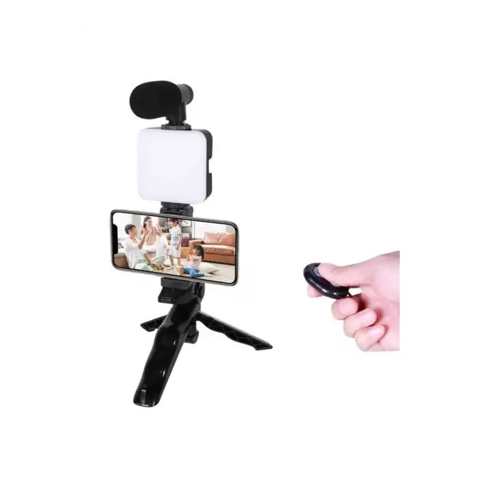 AsilTech Telefon Tutucu Led Işıklı Kumandalı Mikrofon Telefon Vlog Video Kayıt Yeni Nesil