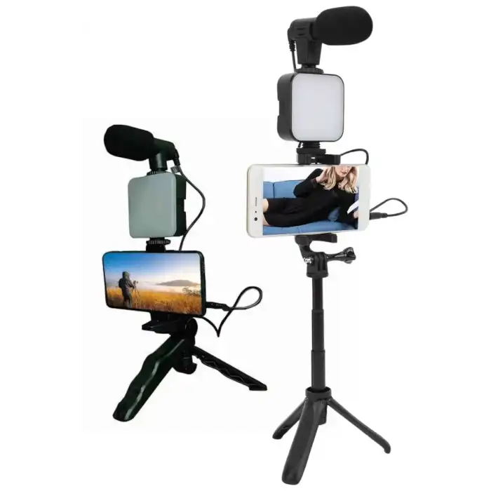 AsilTech Telefon Tutucu Led Işıklı Kumandalı Mikrofon Telefon Vlog Video Kayıt Yeni Nesil