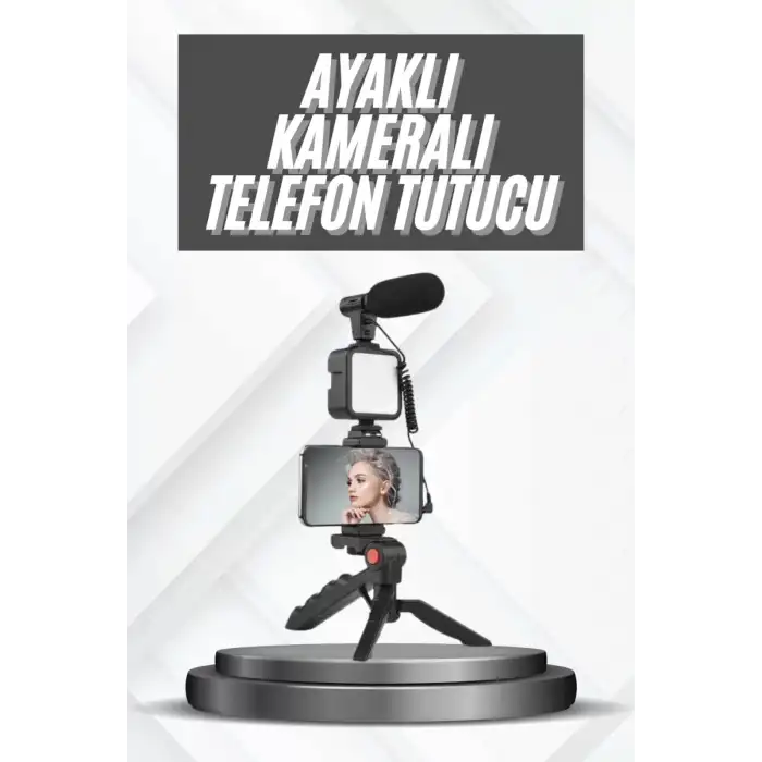 AsilTech Telefon Tutucu Mikrofonlu Işıklı Youtuber Video Kayıt