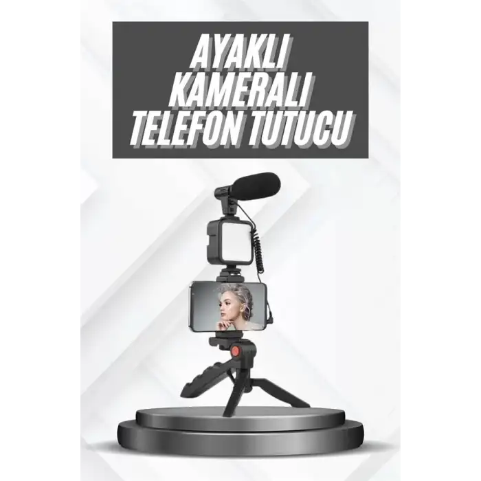 AsilTech Telefon Tutucu Mikrofonlu Işıklı Youtuber Video Kayıt