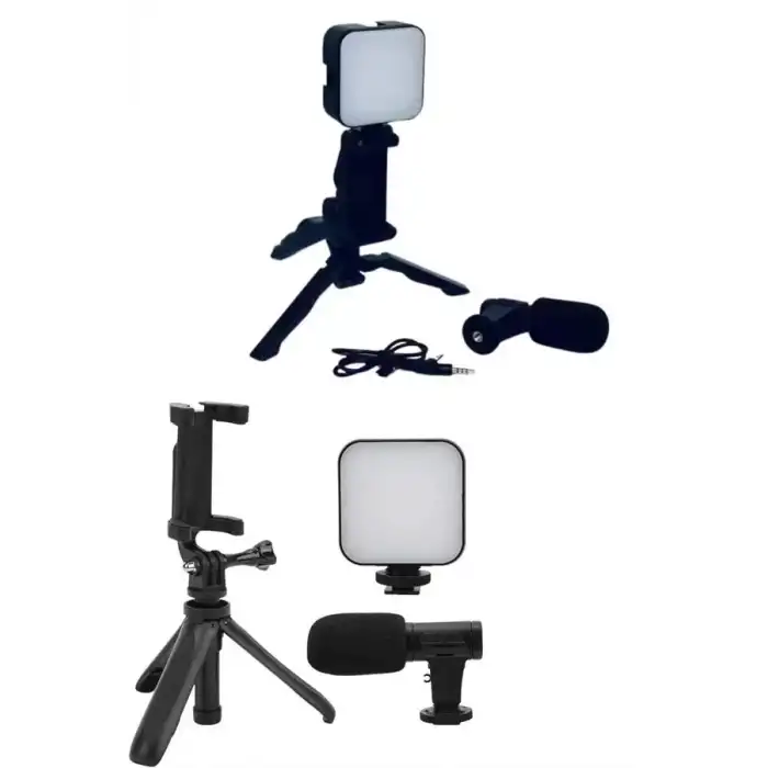 AsilTech Telefon Tutucu Mikrofonlu Işıklı Youtuber Video Kayıt