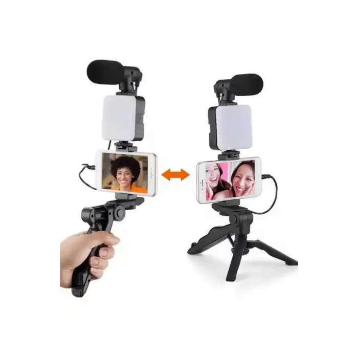 AsilTech Telefon Tutucu Mikrofonlu Işıklı Youtuber Video Kayıt