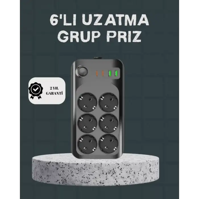 AsilTech Termal Akım Korumalı 6’lı Uzatma Priz USB Type-C Hızlı Şarj 2500W