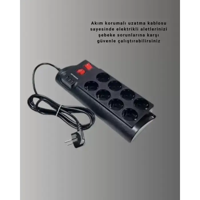 AsilTech Termal Korumalı 8 Prizli 3 USB’li Uzatma Kablosu
