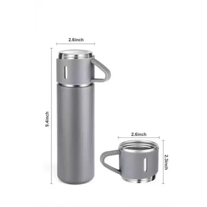 AsilTech Termos Seti Paslanmaz Çelik 3 Bardaklı Vakumlu Termos Set 500 Ml 12 Saate Kadar Isı Koruma