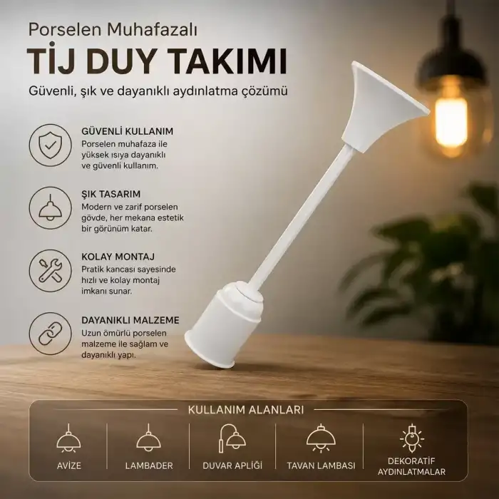 AsilTech Tij Duy Takımı - E27 Uyumlu - Porselen Muhafazalı