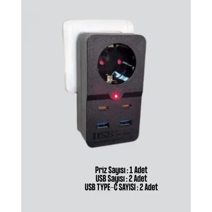 AsilTech Tip Akım Koruma Prizi 10A 2500W USB Type C Destekli