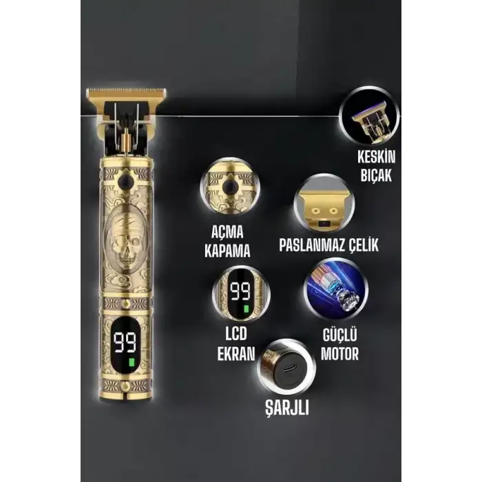 AsilTech Tıraş Makinesi Çizik Tıraş Paslanmaz Çelik Uzun Ömürlü Şarjlı