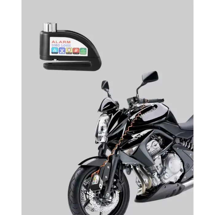 AsilTech Titreşim Sensörlü Alarmlı Motosiklet Disk Kilidi 14mm Çelik Çift Kilitleme
