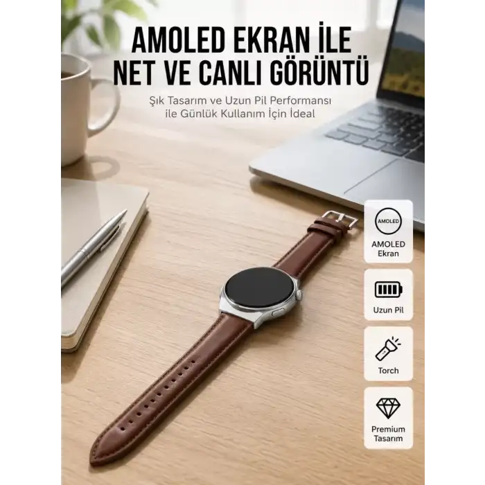 AsilTech Torch Özellikli AMOLED Ekranlı Akıllı Saat Uzun Pil Yeni Nesil