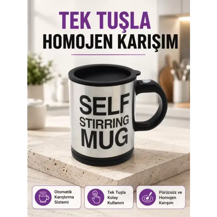 AsilTech Toz İçecekler İçin Hızlı Karıştırma Özellikli Termos Kupa