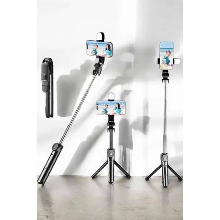 AsilTech Tripod Kablosuz Bluetooth Bağlantılı Selfie Çubuğu 360 Derece Dönebilen