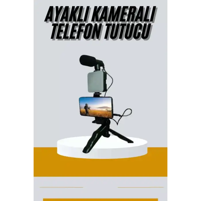 AsilTech Tripod Telefon Tutucu Kumandalı Mikrofon Led Işık Vlog Video Kayıt