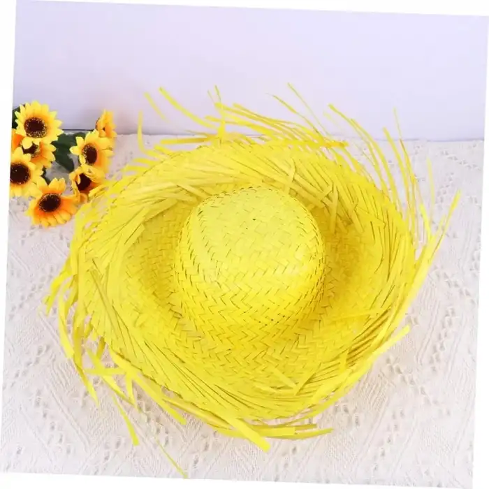 AsilTech Tropikal Parti Sarı Hasır Hawaii Şapkası