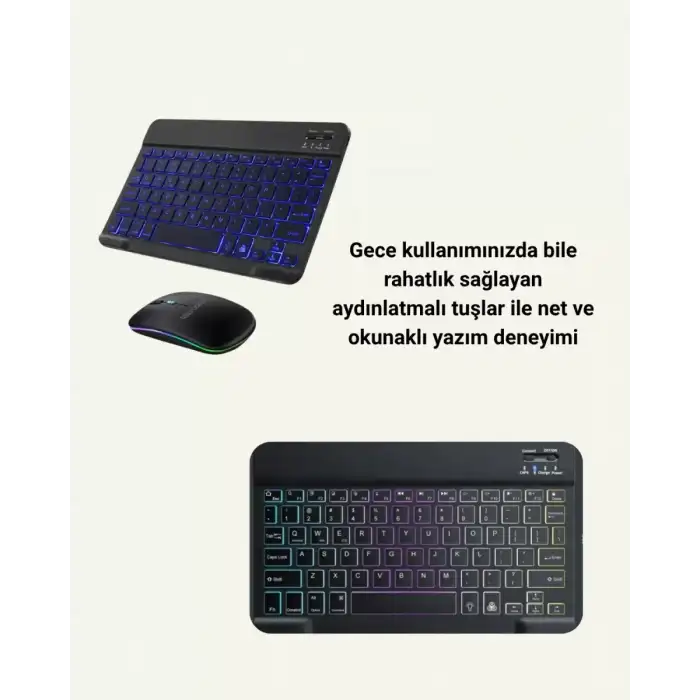 AsilTech Türkçe Q Klavye Düzenli RGB Kablosuz Klavye Mouse Set