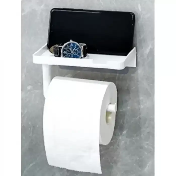 AsilTech Tuvalet Kağıdı Askılığı - Raflı ve Yapışkanlı - Matkapsız Banyo Aksesuarı