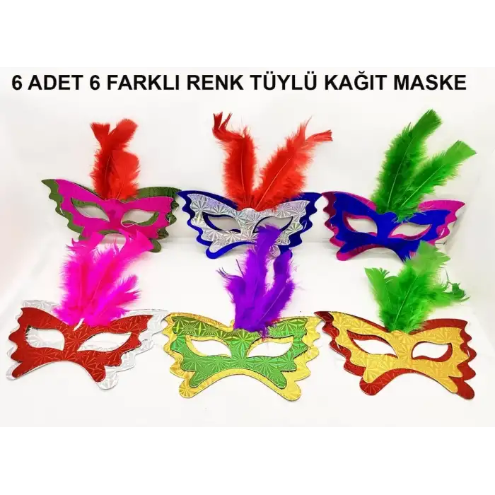AsilTech Tüylü Kağıt Parti Venedik Balo After Maskesi 6 Adet