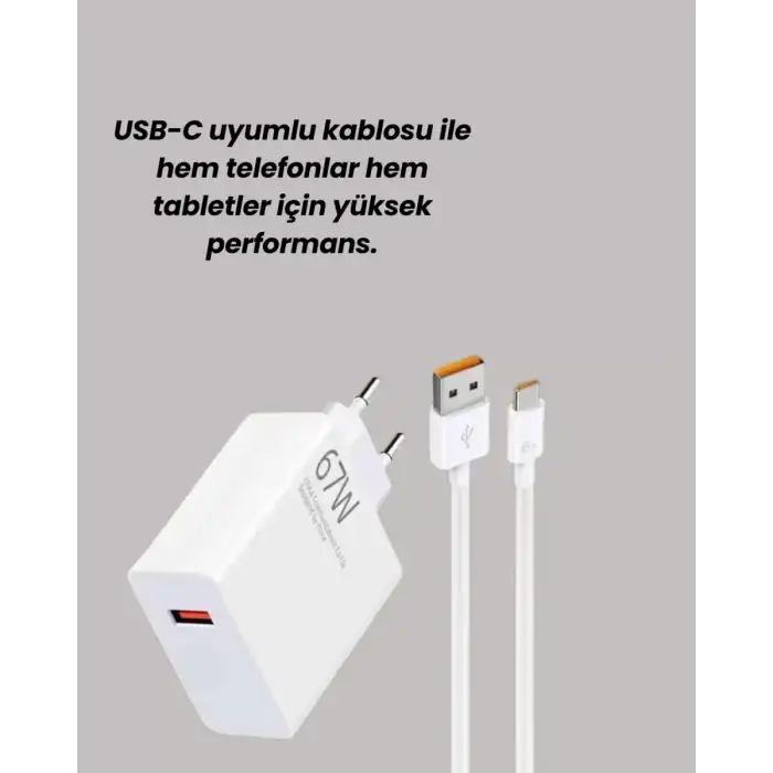 AsilTech Type-C Uyumlu 67W Turbo Hızlı Şarj Aleti Akıllı Koruma Sistemli