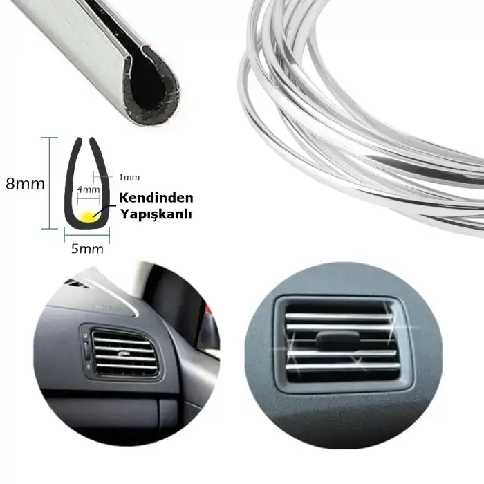 AsilTech U Tip Geçmeli Havalandırma Nikelaj Şerit Çıta İnce 5 Metre Krom