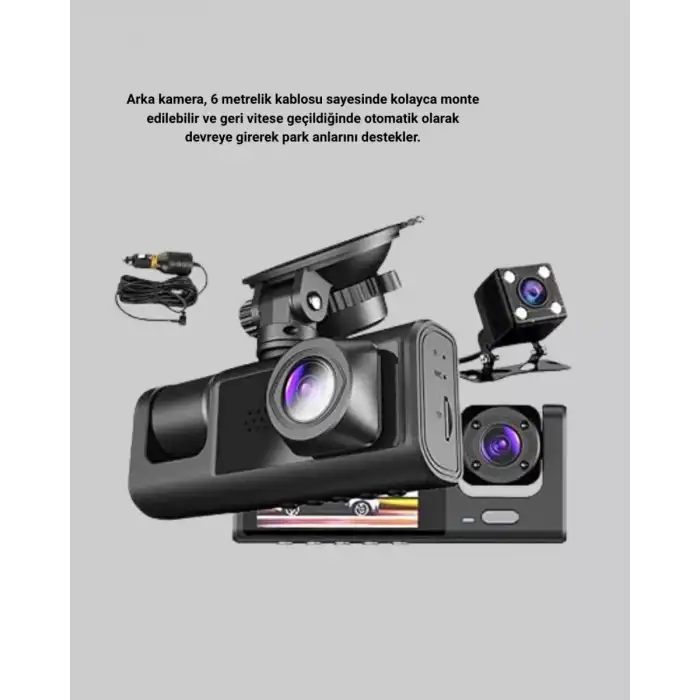 AsilTech Üç Kameralı Araç DVR Full HD Gece Görüşlü ve 2 inç IPS Ekranlı