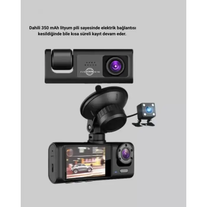 AsilTech Üç Kameralı Araç İçi Kayıt Sistemi Full HD Gece Görüşlü ve G-Sensör Destekli