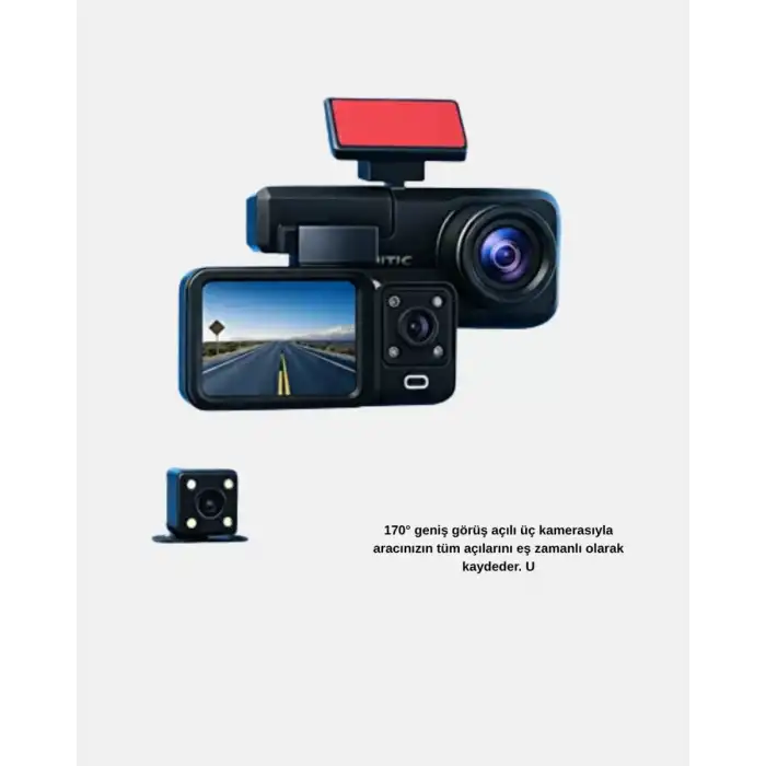 AsilTech Üç Kameralı Dash Cam 170° Geniş Açılı Full HD Gece Görüşlü