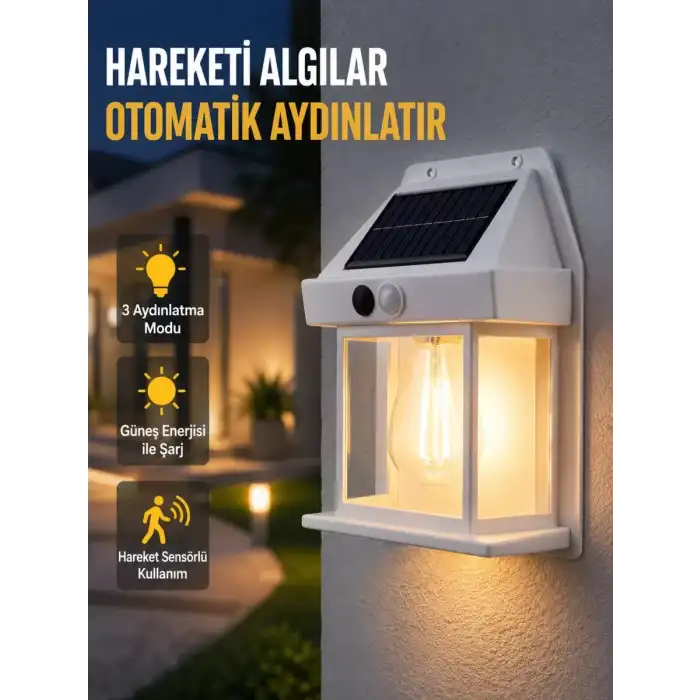 AsilTech Üç Modlu Güneş Enerjili Duvar Lambası 1800mAh Bataryalı ve Hareket Sensörlü