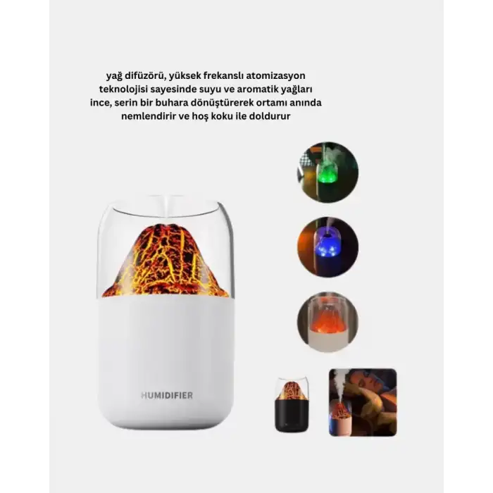 AsilTech Ultrasonik Alev Efektli Aromaterapi Difüzörü USB Şarjlı ve Otomatik Kapanma Özellikli