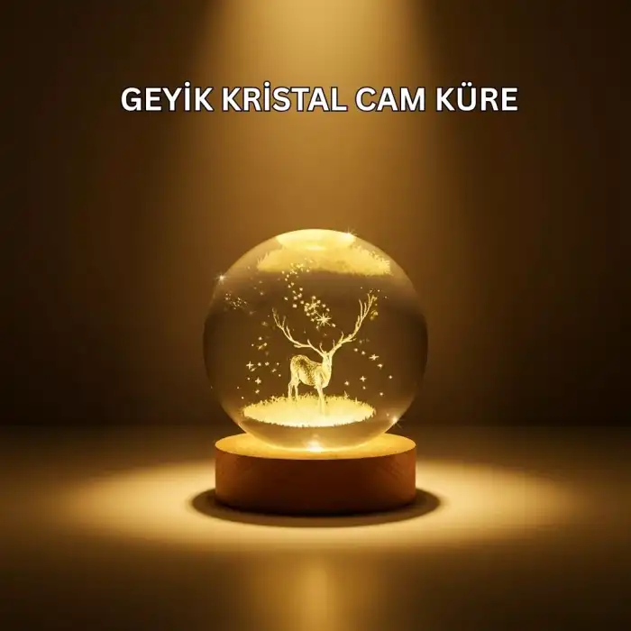 AsilTech USB Bağlantılı Geyik Temalı Kristal Küre Premium Masa Gece Lambası